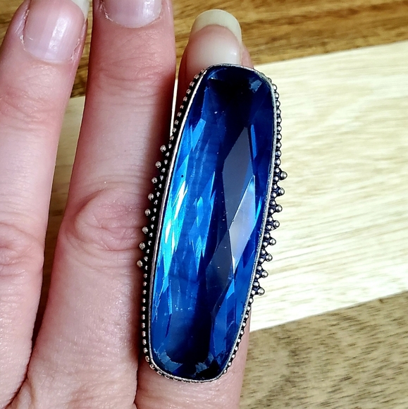 New Blue Quartz 925 Silver Statement Ring. - Picture 8 of 10